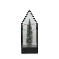 Tall Black Christmas Tree Greenhouse LED Lighted Lantern by Ashland®