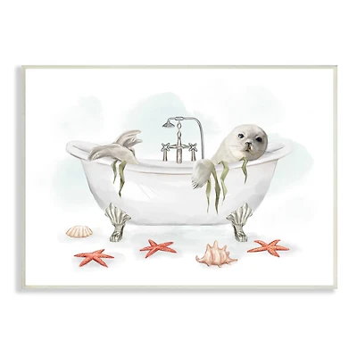 Stupell Industries White Harp Seal Ocean Inspired Bath Animal Wall Plaque