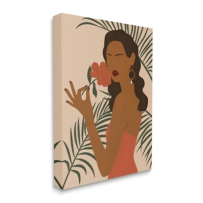 Stupell Industries Woman With Red Floral over Green Palm Leaves Canvas Wall Art