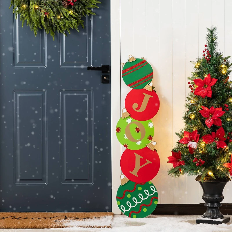 Glitzhome® 41.75" Fall and Christmas Double-Sided Wooden Pumpkin and Ornament Porch Sign