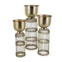 Gold Metal Textured Rounded Dome Planter & Pedestal Base Set