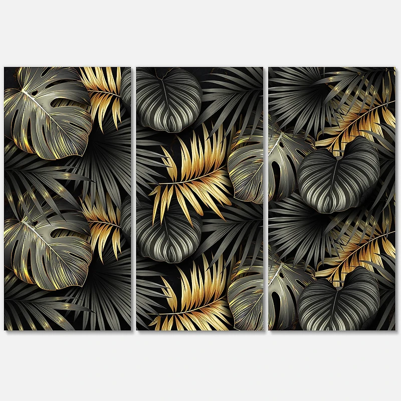 Designart - Black and Gold Tropical Leaves II