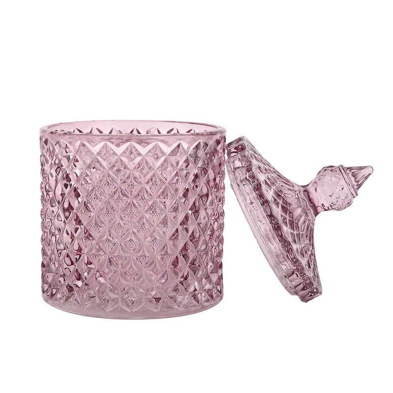 5" Pink Diamond Beveled Glass Container with Lid by Ashland®