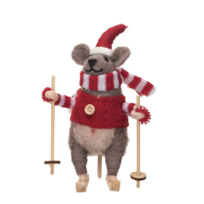 Hello Honey® 6" Wool Felt Skiing Mouse with Winter Coat & Scarf