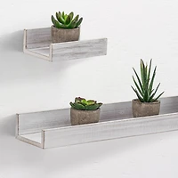 Whitewashed Wood Floating Wall Shelves Set