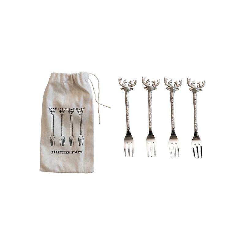 Hello Honey® 5.5" Nickel Finish Reindeer Handle Appetizer Forks