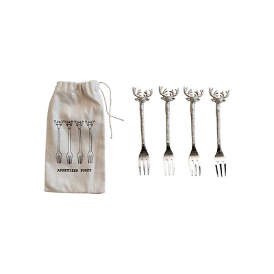 Hello Honey® 5.5" Nickel Finish Reindeer Handle Appetizer Forks