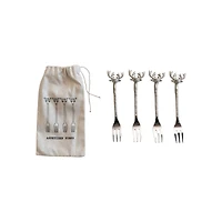 Hello Honey® 5.5" Nickel Finish Reindeer Handle Appetizer Forks