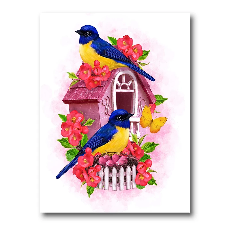 Designart - Two Blue & Yellow Tit Birds Sitting Near The Nest