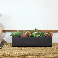 13" Green Faux Succulent in Black Rectangular Planter