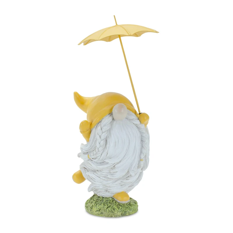 Whimsical Dancing Garden Gnome Figurines with Umbrellas Set