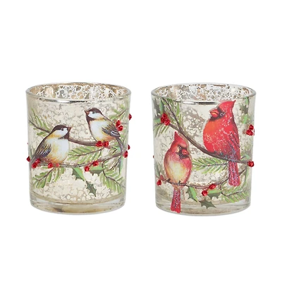 3.25" Cardinal & Bird Glass Votive Holder Set