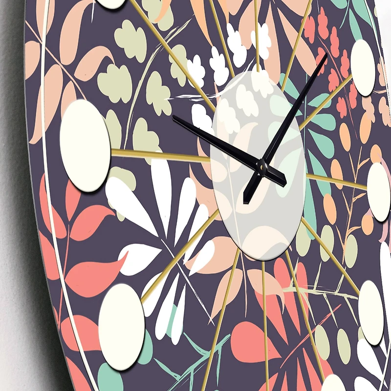 Designart 'Retro Botanical Pattern Ii Mid-Century Modern Wall Clock