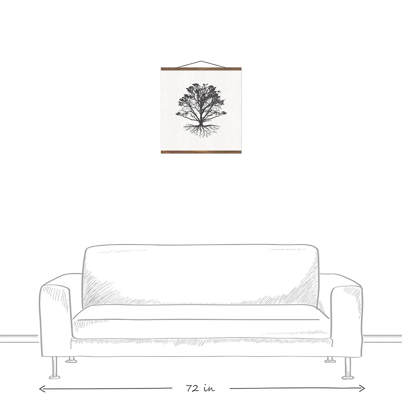 Silhouette Tree Roots Teak Hanging Canvas