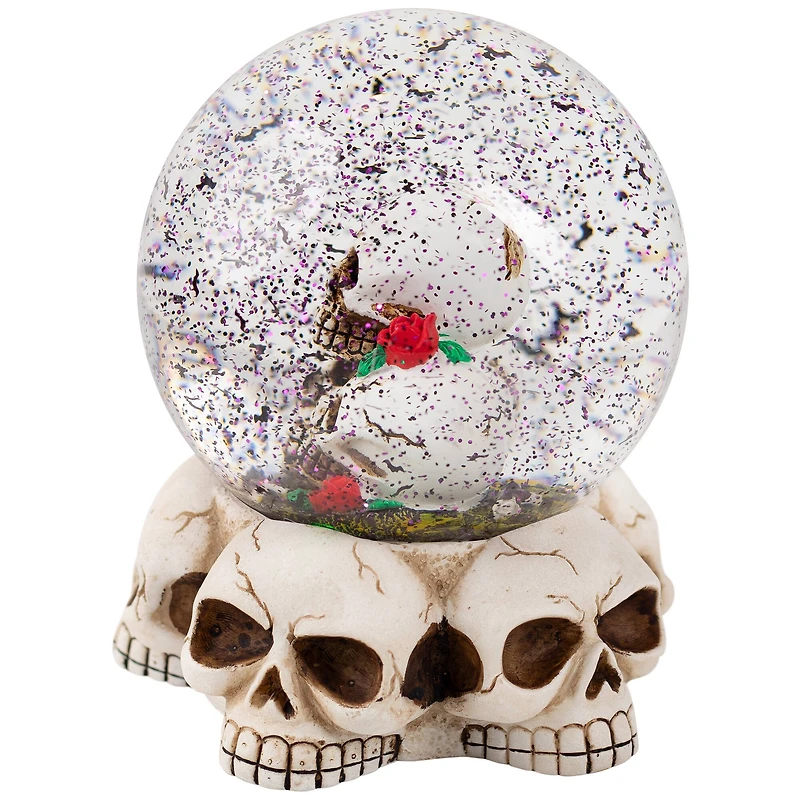 LED Lighted Skulls and Roses Halloween Snow Globe with Sound - 6"
