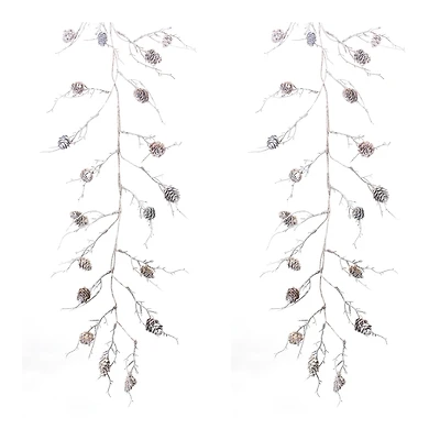 5.5ft. Christmas Pinecone Flocked Twig Garlands, 2ct.