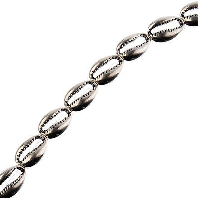 John Bead Antique Silver Metal Cowrie Beads, 16mm