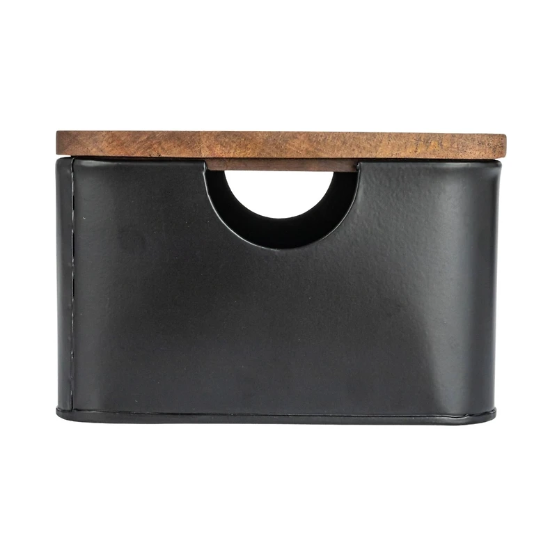 Hello Honey® Black Metal Containers with Mango Wood Lids Set