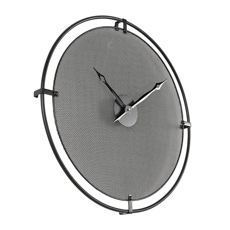 Industrial Black Metal & Gray Mesh Wall Clock