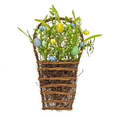 18" Spring Flowers & Eggs Wall Basket
