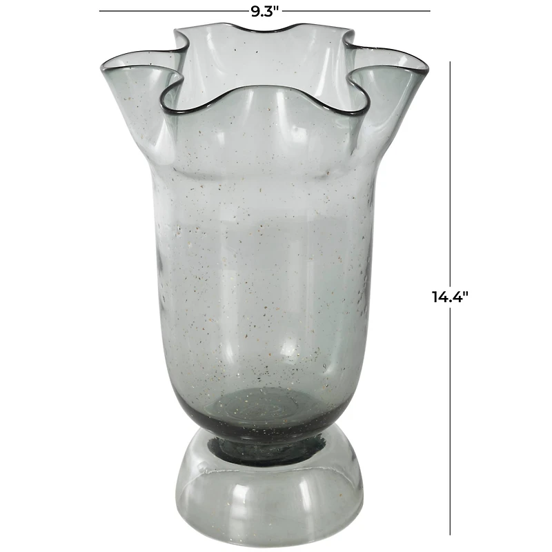 Black Glass Vase Set with Wavy Opening & Gold Speckles