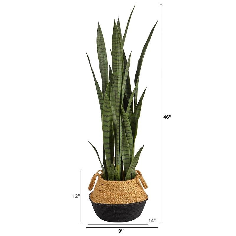 46" Sansevieria Artificial Plant in Boho Chic Handmade Cotton & Jute Woven Planter