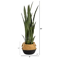 46" Sansevieria Artificial Plant in Boho Chic Handmade Cotton & Jute Woven Planter