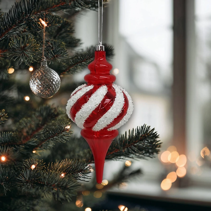 10.25" Red & White Tinsel Twist Jumbo Finial Ornament by Ashland®
