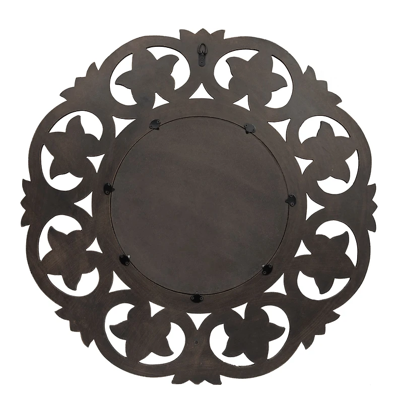 Hello Honey® Walnut Round Carved Botanical Framed Wall Mirror