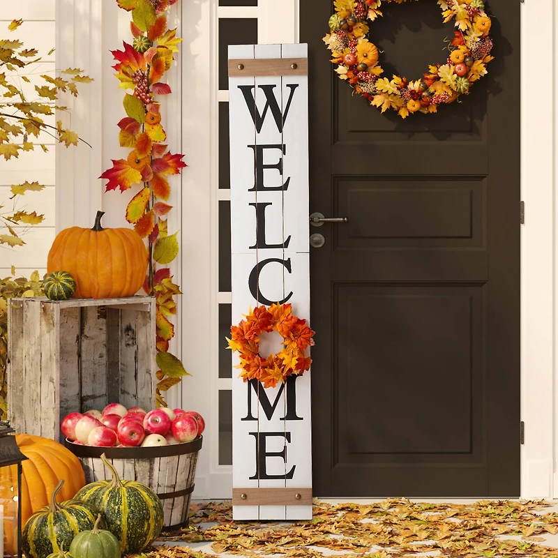 Glitzhome® 5ft. White Welcome Wood Porch Sign with 4 Changeable Wreaths