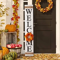 Glitzhome® 5ft. White Welcome Wood Porch Sign with 4 Changeable Wreaths