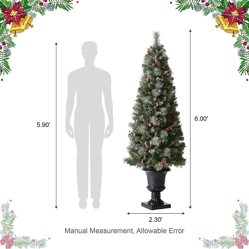 6ft. Pre-Lit Frosted Pinecones & Red Berries Artificial Christmas Porch Tree, Warm White LED Lights