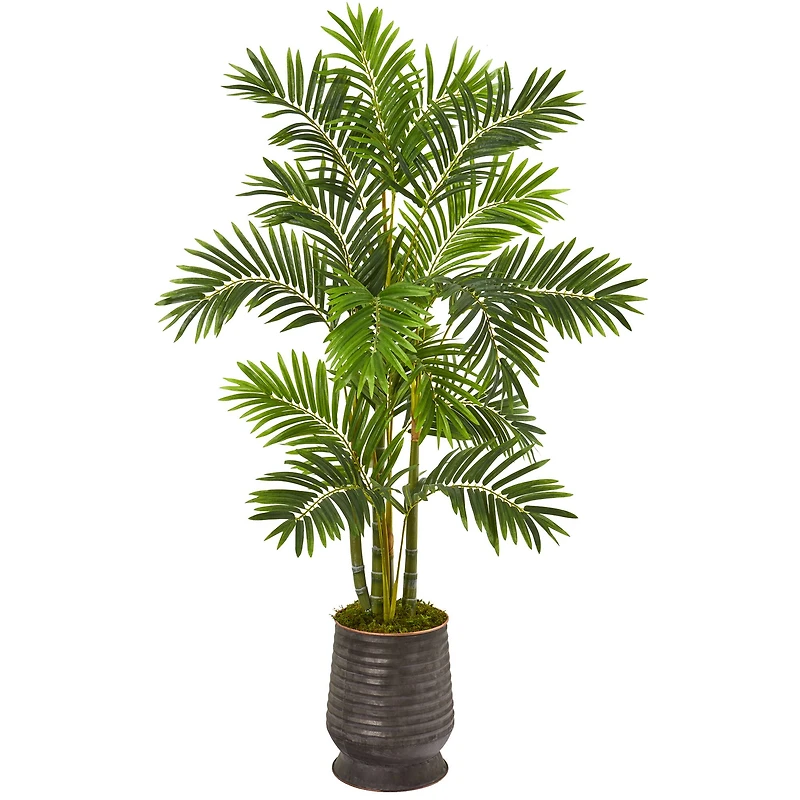 5.25ft. Areca Palm Tree in Ribbed Metal Planter