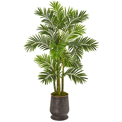 5.25ft. Areca Palm Tree in Ribbed Metal Planter