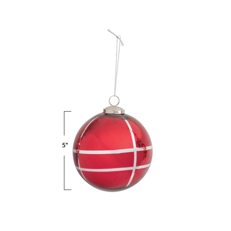 Hello Honey® 5" & Silver Grid Mercury Glass Ball Ornament