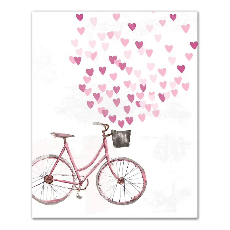 Pink Bike with Hearts Canvas Wall Art