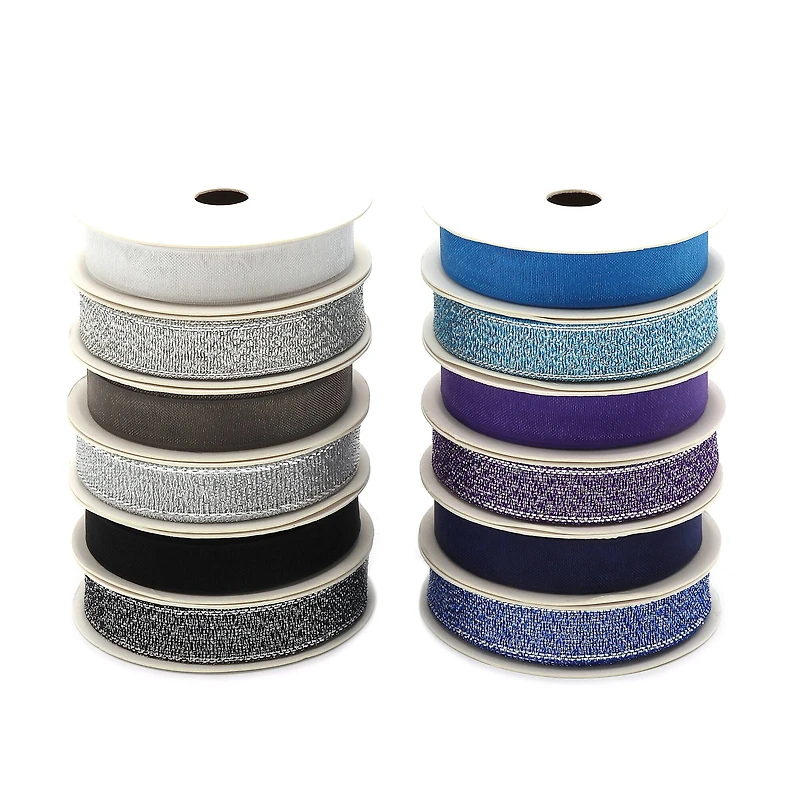 Gwen Studios 3/8" x 2yd. Sheer & Metallic Holiday Ribbon Pack, 24ct.