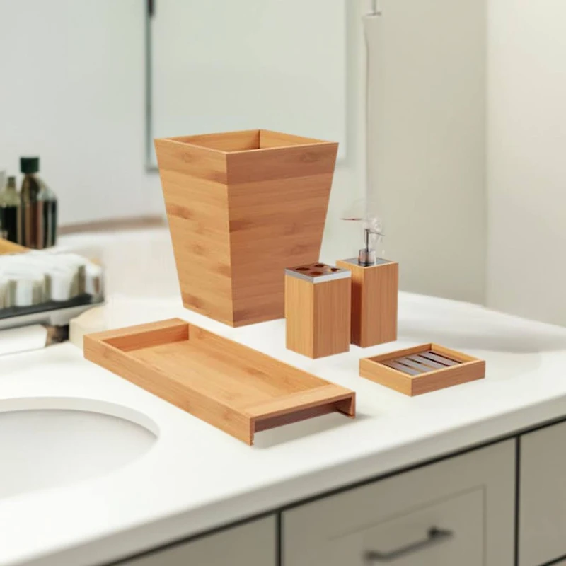 Hastings Home Bamboo Bathroom Accessories Set