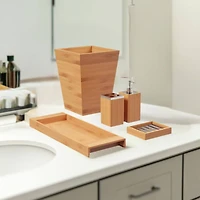 Hastings Home Bamboo Bathroom Accessories Set