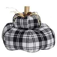5.5" Black & White Plaid Stacked Fall Harvest Tabletop Pumpkin