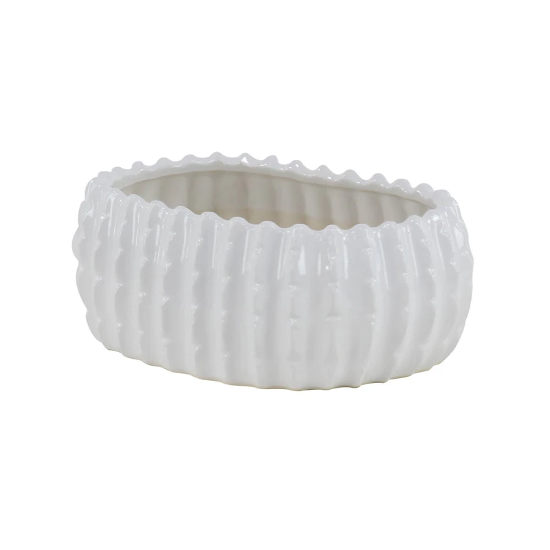 Set of 3 White Stoneware Traditional Planter, 9", 13", 17"