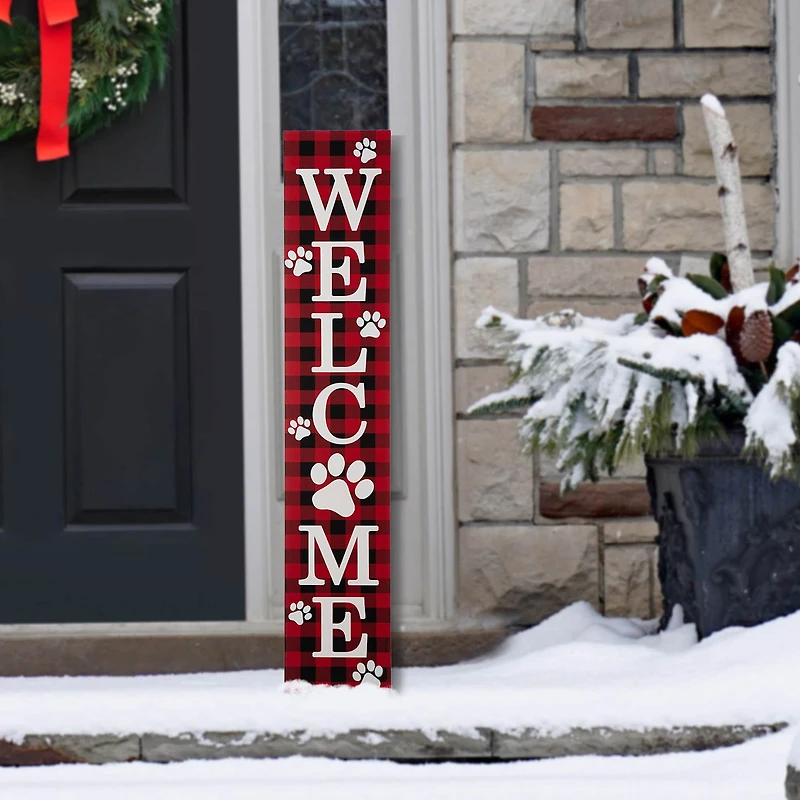 Glitzhome® 42" Plaid Pet "WELCOME" Wooden Porch Sign