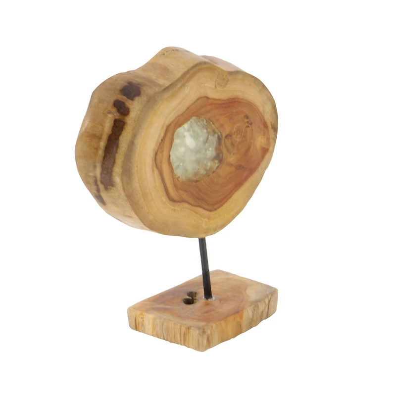 12" Natural Round Brown Teak Wood Log Sculpture