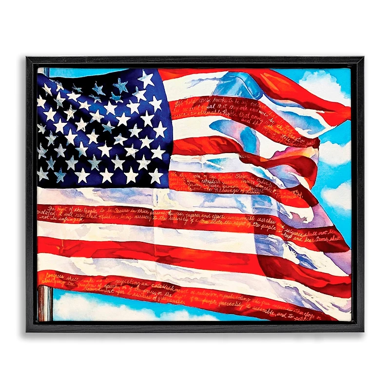 Stupell Industries Windblown American Flag Floater Framed Art