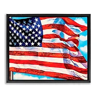 Stupell Industries Windblown American Flag Floater Framed Art