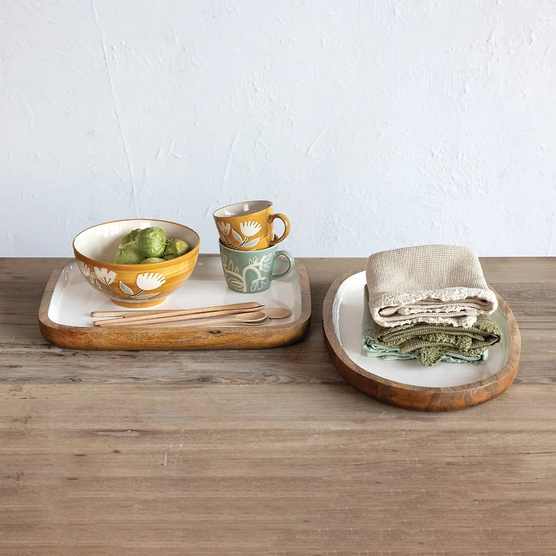 Hello Honey® 16" White Enameled Mango Wood Tray