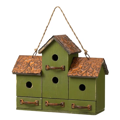 Glitzhome® 16.25" Distressed Wood Villa Birdhouse with Birdfeeder