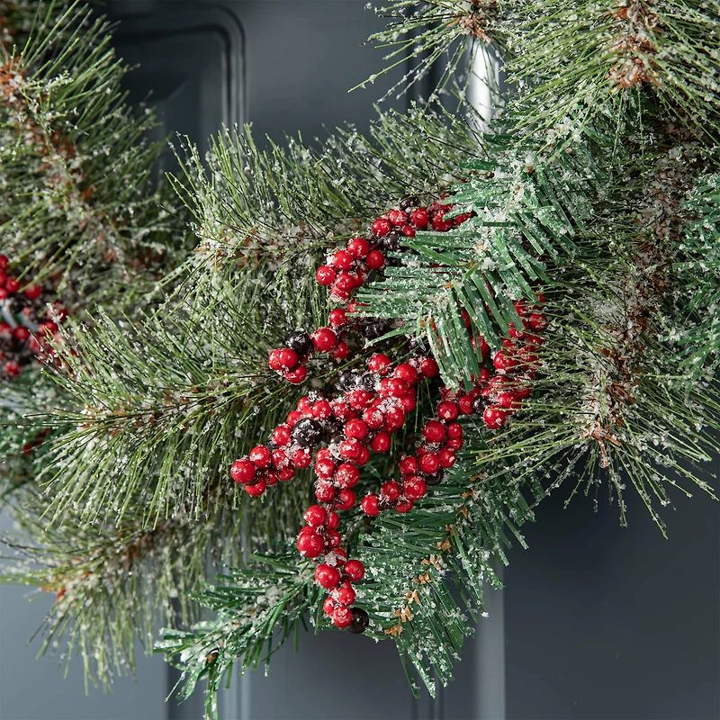 Glitzhome® 24" Christmas Sugared Pine Needle & Berry Wreath