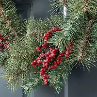 Glitzhome® 24" Christmas Sugared Pine Needle & Berry Wreath