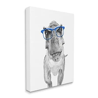 Stupell Industries Adorable T-Rex Dinosaur Blue Glasses Illustration Canvas Wall Art